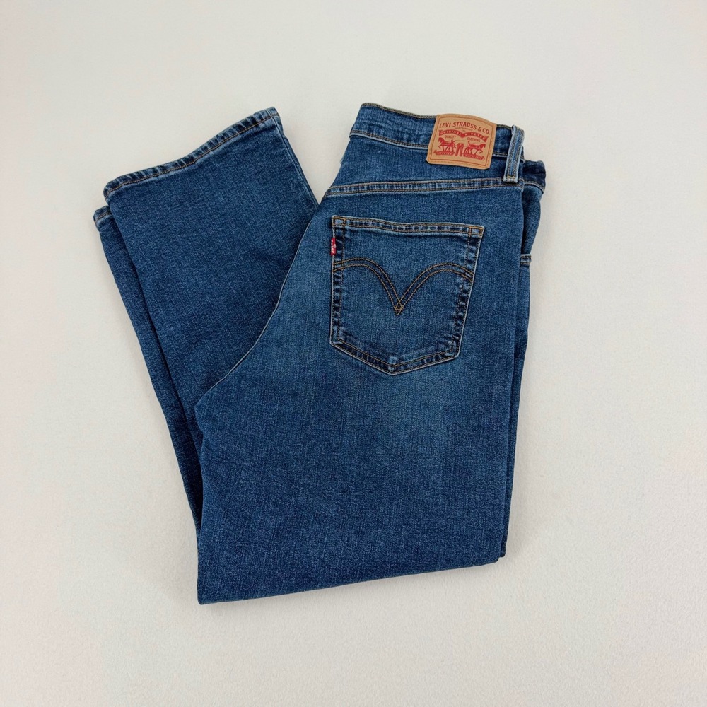 Levi's Ribcage Straight Ankle Jeans Womens 32 Blue High Rise Excellent